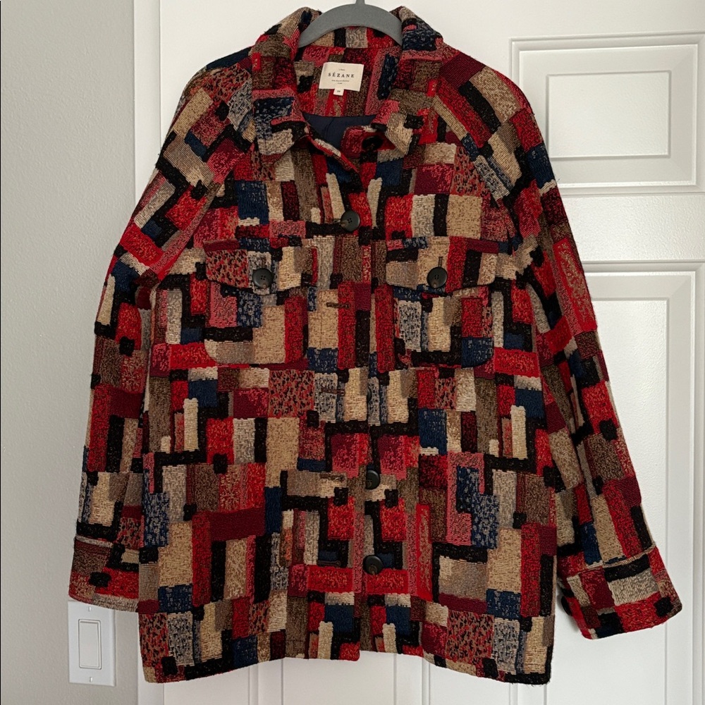 Sezane Multicolor jacquard Tom Coat Jacket size 38